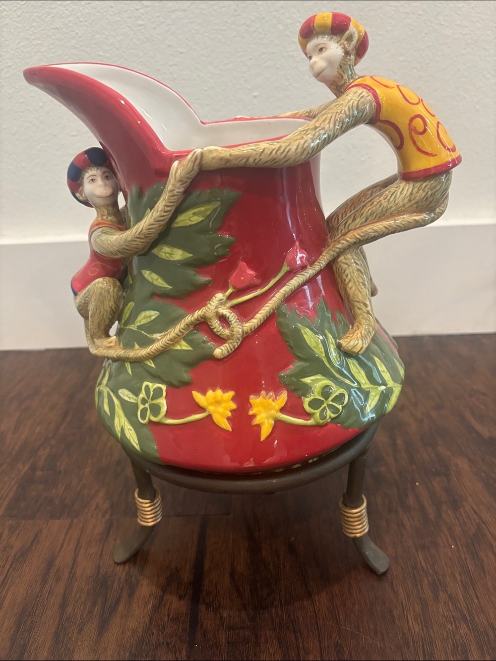 Gorgeous Abigail Italy Hand-Painted Majolica Monkey Pitcher Set